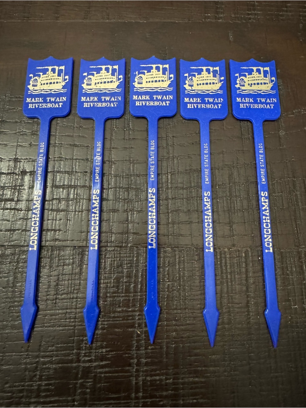 Longchamp Blue Mark Twain Riverboat Cocktail Picks - Set of 5